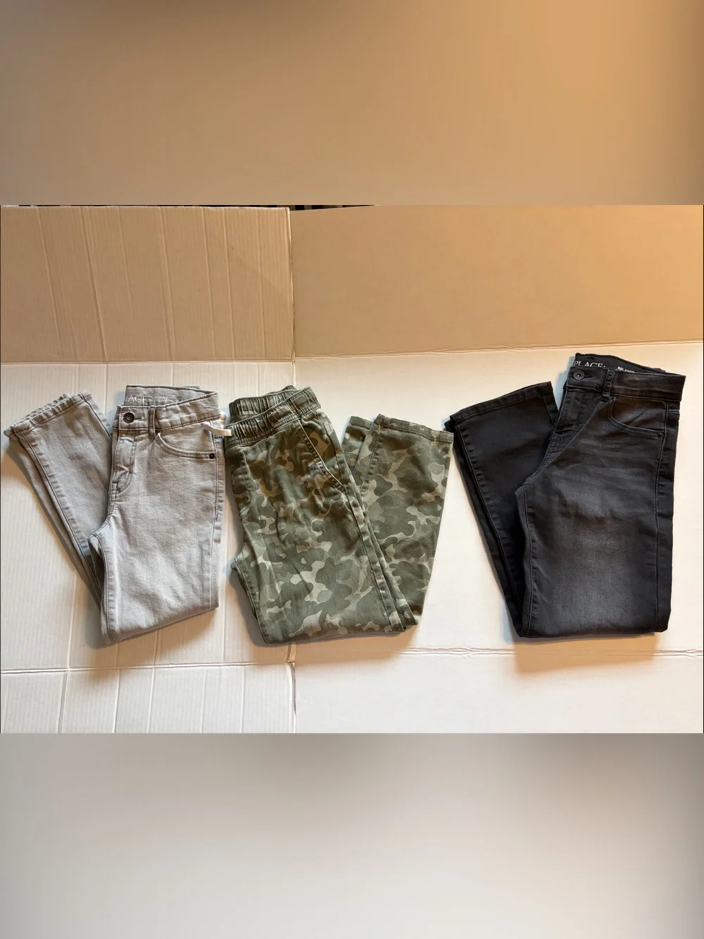 Boys 3-Pack Jeans & Camo Pants Set - Black, Light Gray & Olive Camo Size 8 #56